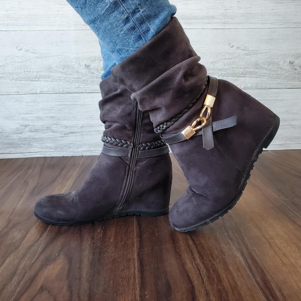 Grey/Gold-4"-Wedge Booties